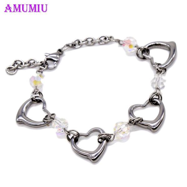 

bangle charm heart white bead for women fashion love chain silver color fit original bracelet gift b069 link,, Black