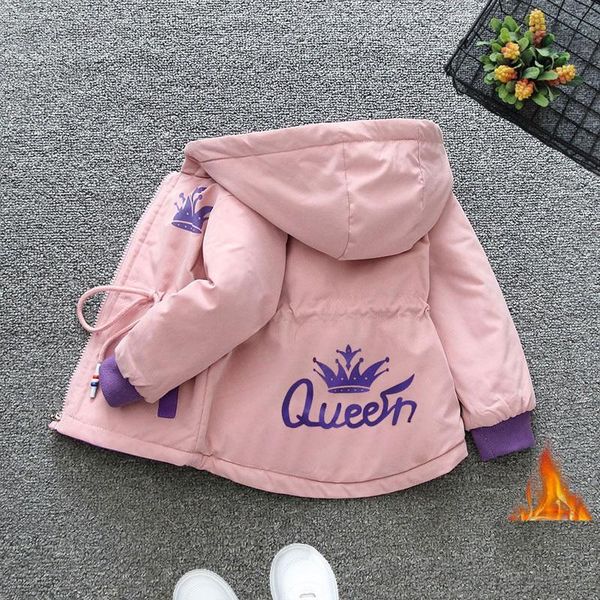 

down coat winter warm thick velvet letters printing child baby girls jackets windproof children outerwear kids outfits 1-9 years old, Blue;gray