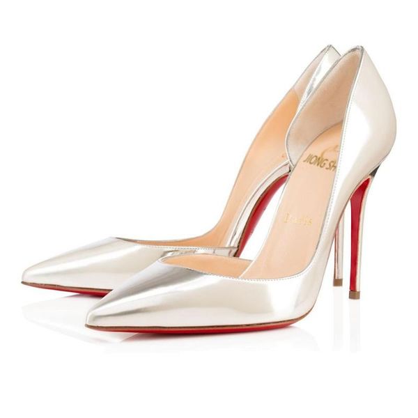 

dress shoes 2021 red bottom fashion high heels patent leather women party wedding triple spikes pointed toes pumps with box a104, Black