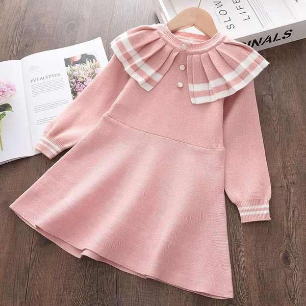 

girl's dresses baby girl winter sweet dress fashion autumn ruffles collars sweater knitted children's clothing outfits knitting cl, Red;yellow