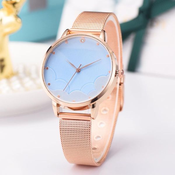 

wristwatches women rose gold watch fashion cloud stainless steel mesh band watches simple bracelet ladies relogio feminino, Slivery;brown