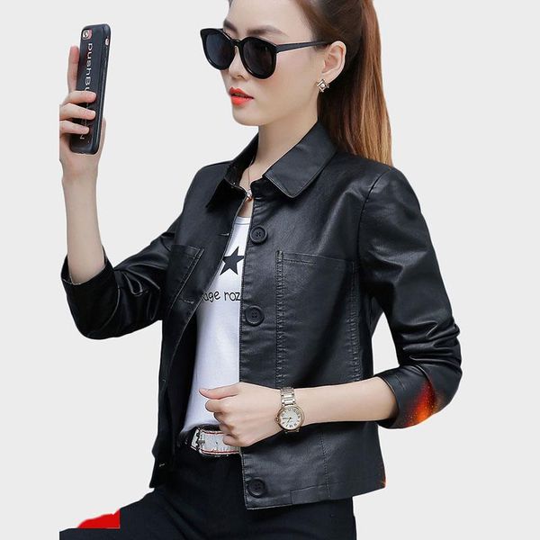 

women's leather & faux selling product in 2021 women jacket korean style autumn short coat trending products pu outwear 128, Black
