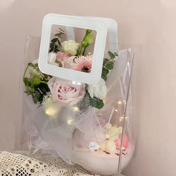 

pvc transparent handbag gift packing bags with handles wedding party decoration bridesmaid souvenirs flower bouquet bag wrap