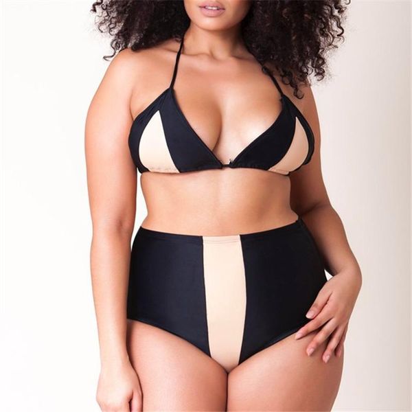 

women's two-piece seperated swimwear large size color matching high waist bikini half sleeve swimsuit plus 4xl set, White;black