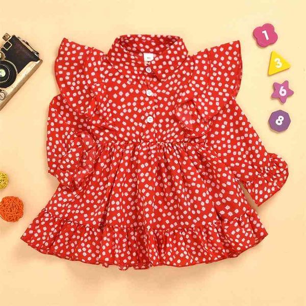 

children's autumn girl baby dot princess shirt dress, Red;yellow