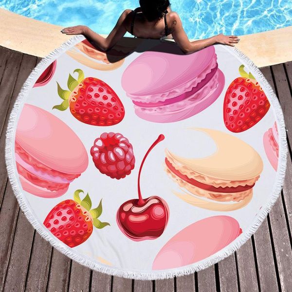 

towel macaron donuts cake round beach thick shower bath towels microfiber summer swim circle yoga mat blanket 150cm with tassels