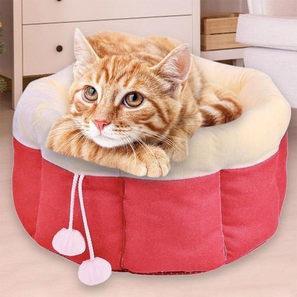 

kennels & pens washable soft dogs bed winter warm house round pumpkin long plush kennel puppy mats sofa for dog basket pet