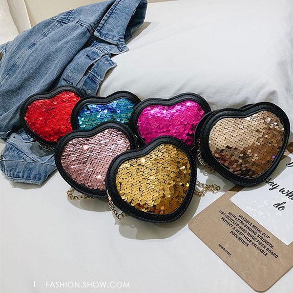 

purse monsisy 2021 fashion girl heart coin children wallet small change kid shiny sequin bag cute baby money handbag gift, White