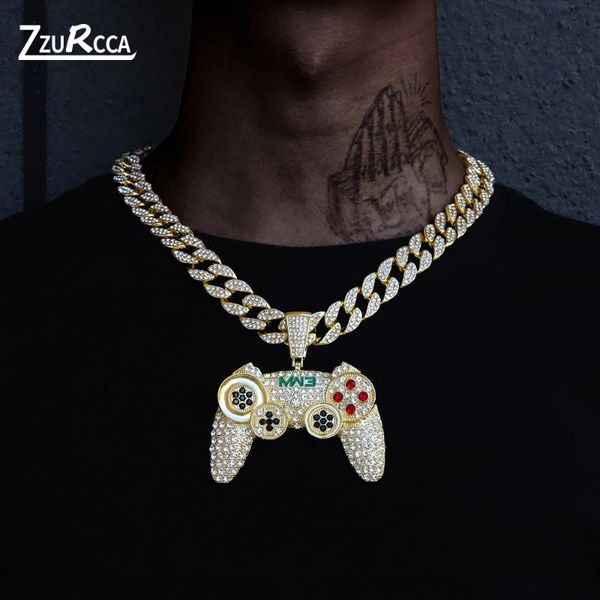 

chains iced out cuban chain gamepad pendant necklace for men gold color hip hop choker colar jewelry collares para mujer, Silver