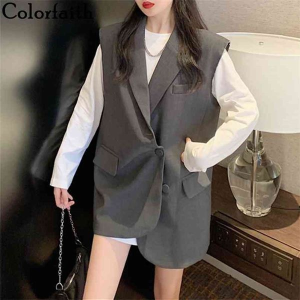 

summer women's blazers sleeveless jacket vest waistcoat fashionable pockets oversize lady wild jkv7517 210427, Black;gray