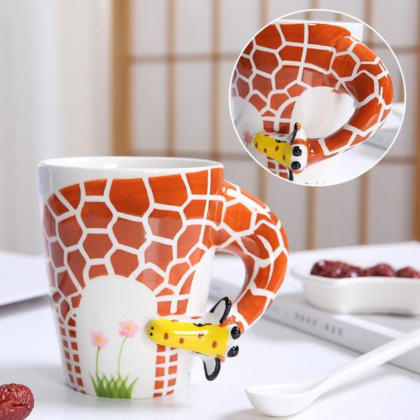 

mugs 400ml hand painting coffee cups giraffe 3d animal handgrip ceramic personalized milk tea cup