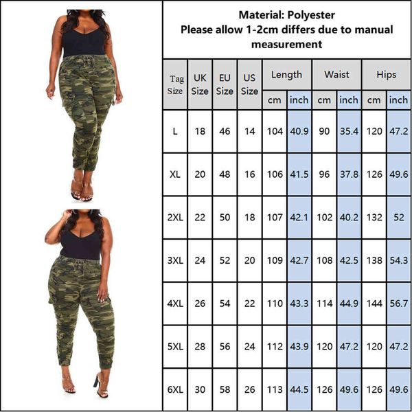 

camouflage printed ladies cargo plus fashion women trousers drawstring large size female long pants d30 200930, Black;white