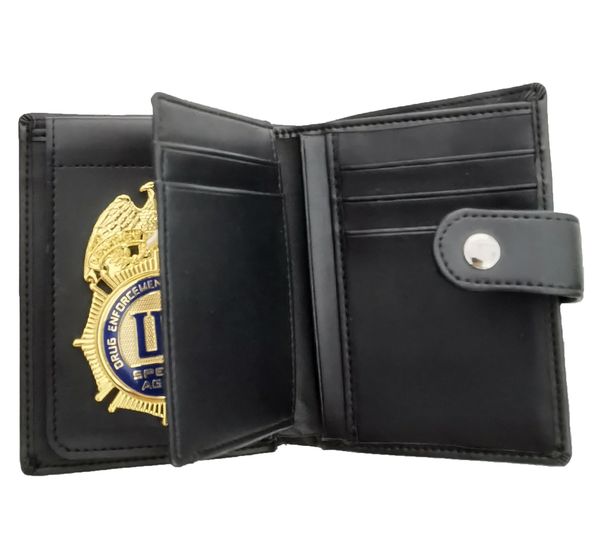 

multi functional men's wallet bag with us dea metal badge, Brown;gray