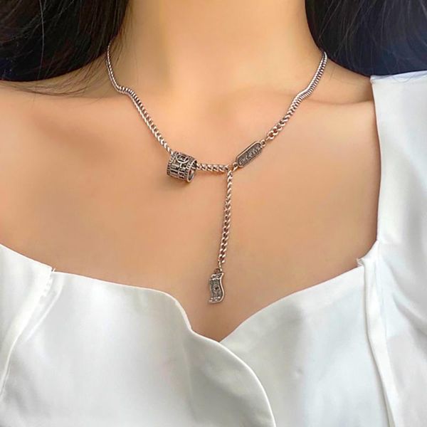 

vogallery vintage silver color chain on the neck goth punk style necklaces women fashion rapper openwork carved jewelry chains