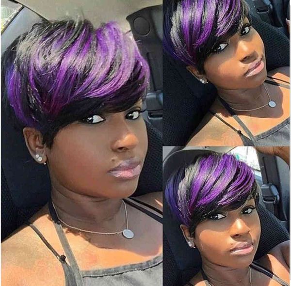 

wig chemical fiber female short hair color selection rose net chemical headgear pixie cut, Black;brown