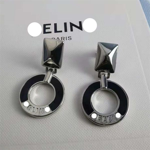 

75%off outlet new celi style french black gutta percha cake rectangular fashion round brand earrings, Silver
