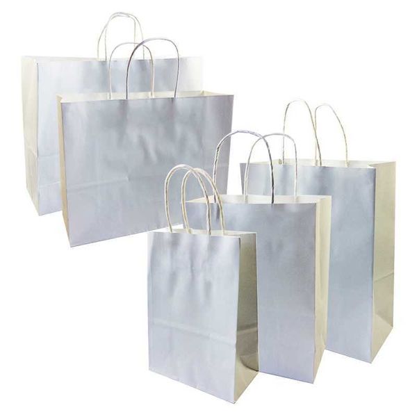 10 Teile/los DIY Einfache Weiße Kraftpapier Geschenktüte mit Griffen 5 Größe für Geschenke Geschäfte Kleidung Schuhe Tasche Weihnachtsfeier 210724
