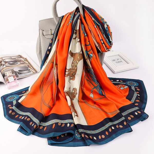 

scarves 2021 female handkerchief summer carriage silk fashion 180x90cm dustproof beach towel print sunscreen shawls, Blue;gray
