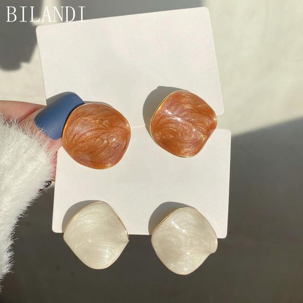

stud bilandi modern jewelry geometric earrings design vintage temperament khaki white enamel for girl, Golden;silver