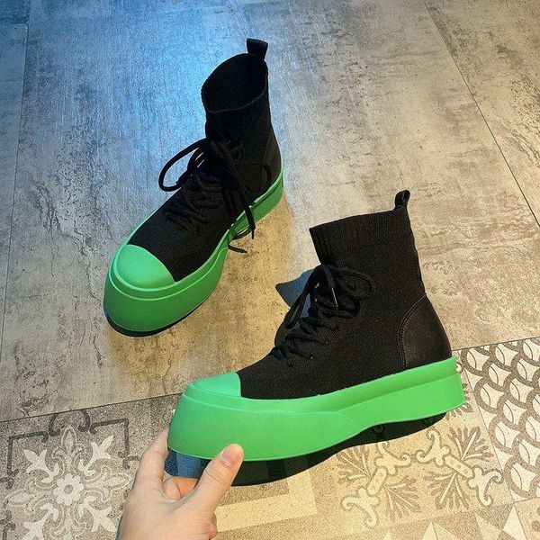 

boots 2021 british women's spring fashion all-match socks thick-soled increased solid color short trend, Black