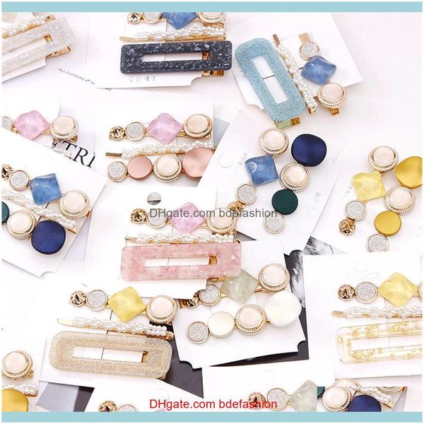 

& jewelry jewelry 3pcs/set fashion pearls acetate geometric clips for women girls sweet hairpins barrettes hair aessories set drop delivery, Golden;silver