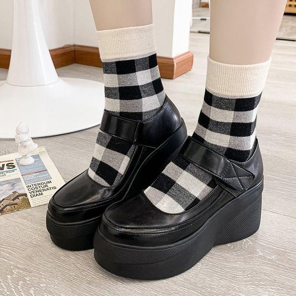 

dress shoes cootelili woman pumps 2021 fashion round toe non-slip basic 7.5cm heel hook and loop platform women size 34-39, Black