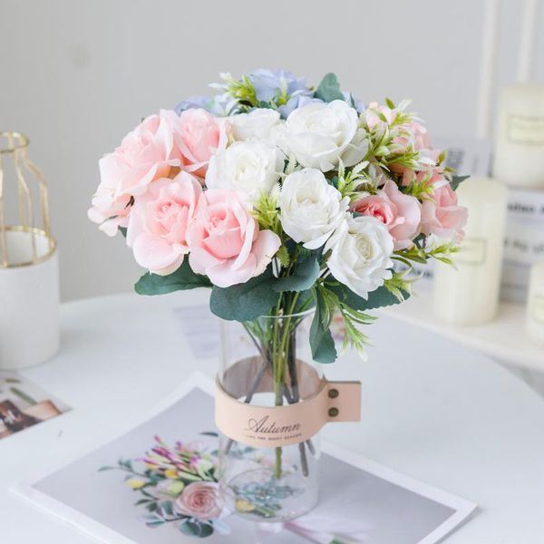 

pink artificial flowers wedding silk peony bride bouquet white rose fake flower home decoration craft accessories decorative &