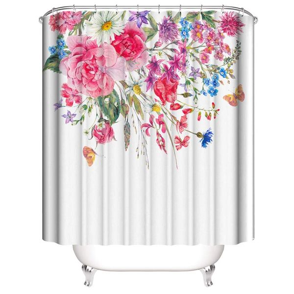 

flowers pink butterfly daisy shower curtain waterproof and opaque