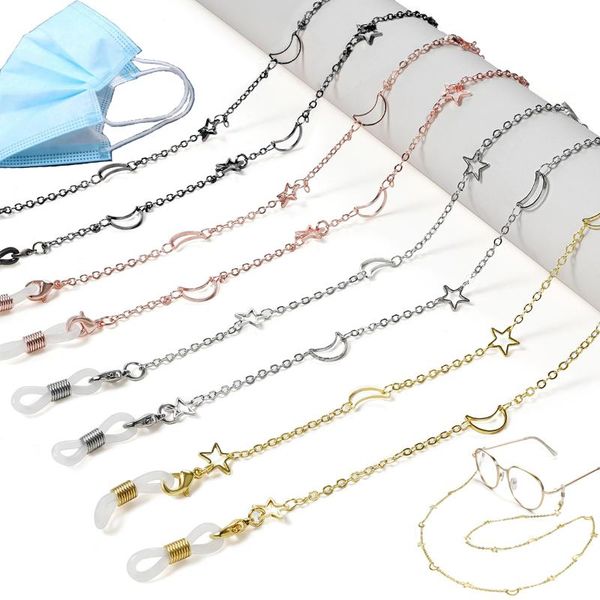 

chains 2021 fashion hollow star moon glasses chain mask lanyard sweet eyeglass sunglasses necklace jewelry for women, Silver