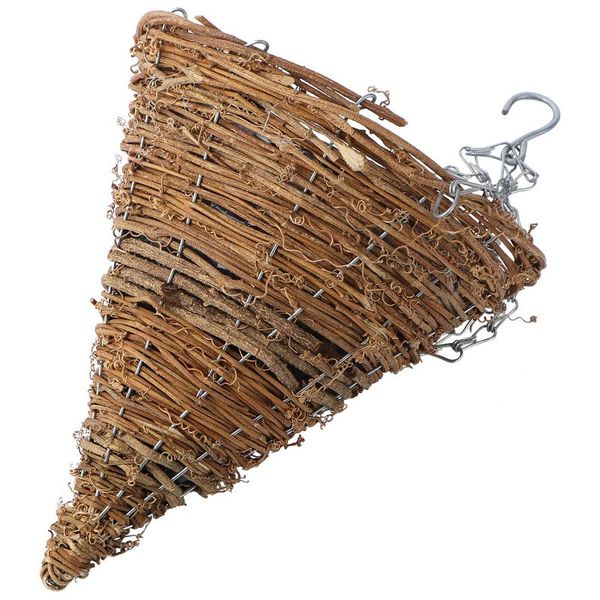 

yarn rattan basket cone shape design flower hanging pot plant storage container for home (xs log color), Black;white