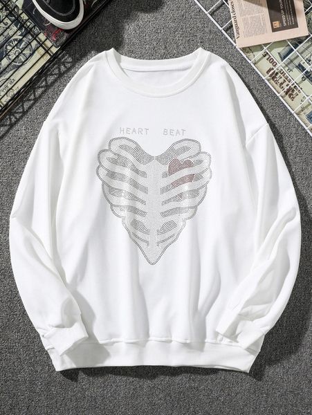 

men rhinestone skeleton and letter graphic sweatshirt x9ye#, Black