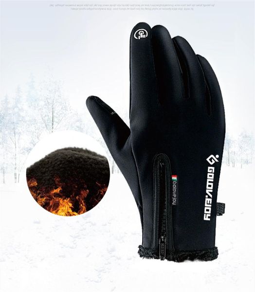 

cycling gloves outdoor waterproof winter touch screen men and women windproof warm riding full finger zipper sports plus velvet moun, Black