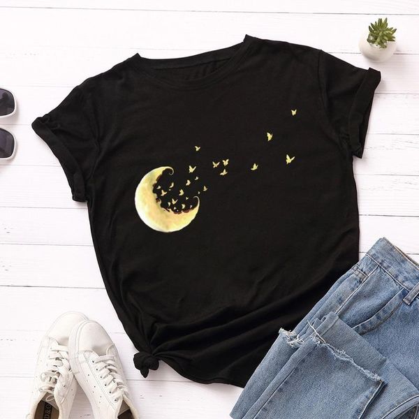 

women's t-shirt 2021 summer women t shirt plus size creative moon print female short sleeve oversized tshirts casual graphic tee, White