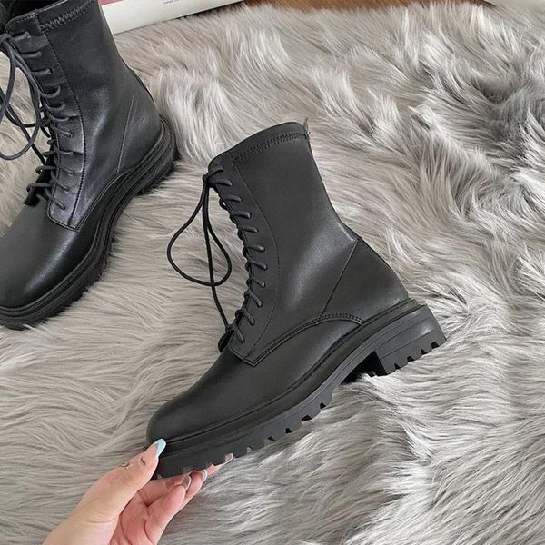 

boots women ankle ladies pu leather cool platform shoe fashion lace up female zipper cone heel shoes1, Black