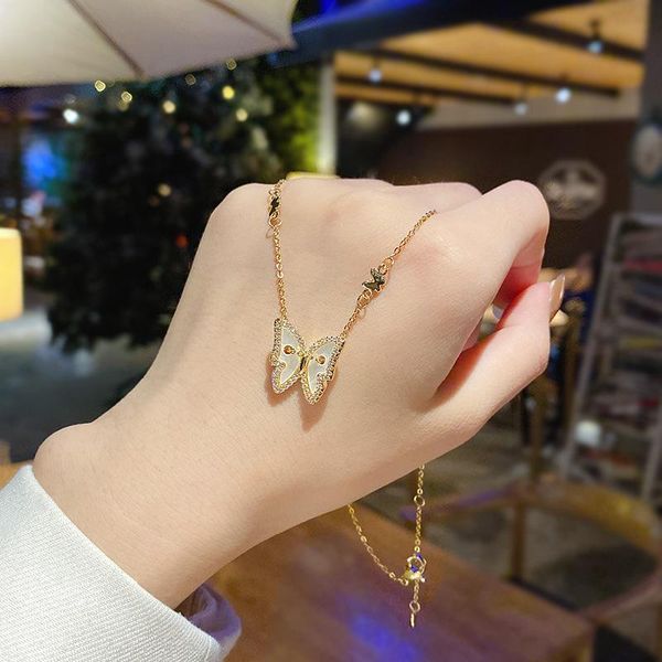 

chokers simple titanium steel pearl butterfly women necklace female heart pendant fashion chain, Golden;silver