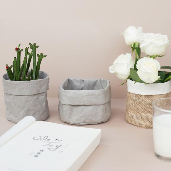 

retro style kraft paper/fabric flower basket deskstorage multifunction for home office decoration hy99 baskets