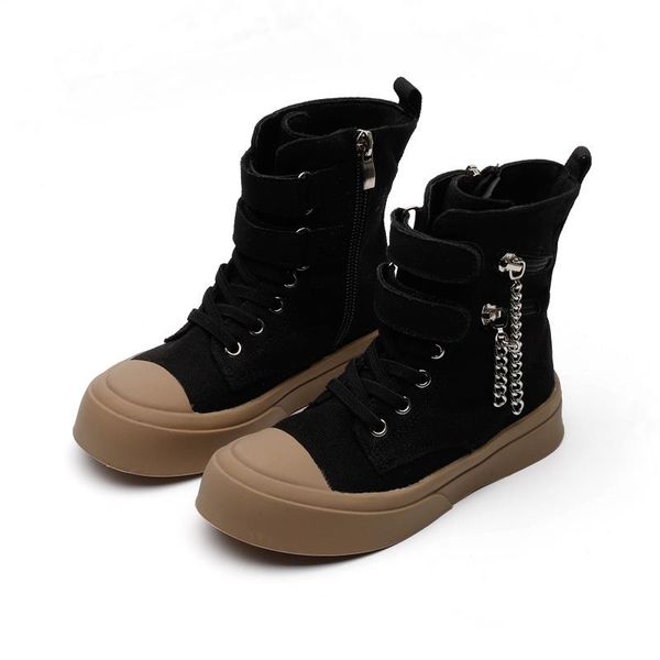 

boots children' shoes 2021 autumn big boys and girls side zipper british style short, Black;grey
