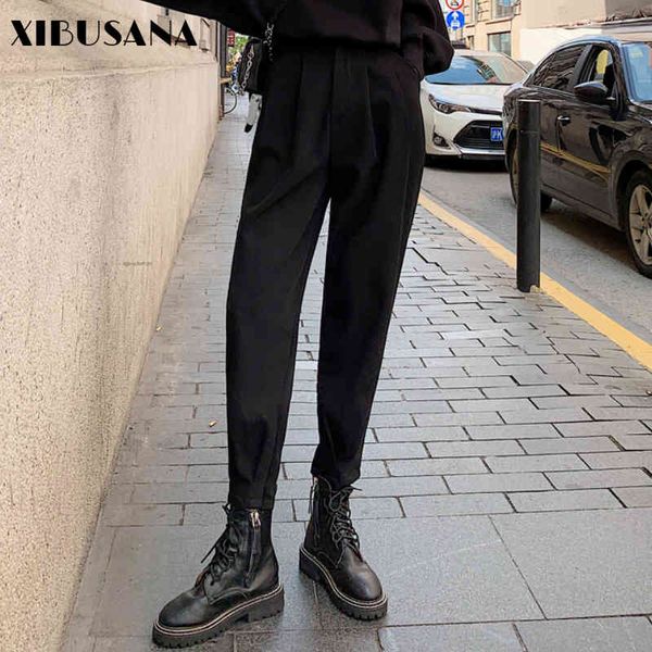 

office ladies suit pants spring autumn high waist wide leg women casual female long trousers spilt straight pantalons 210514, Black;white