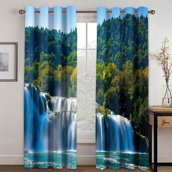 

curtain & drapes landscape and waterfall forest pattern blackout set, suitable for home curtains in the living room bedroom