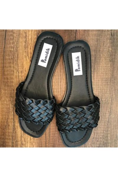 

slippers women's black braided single band summer