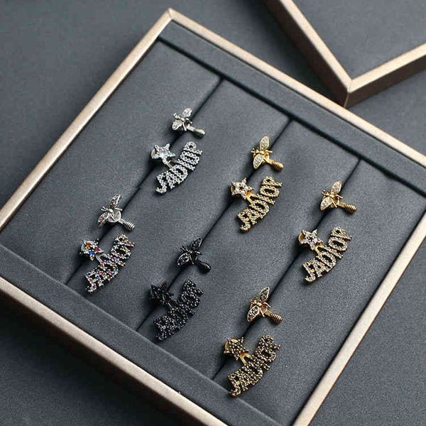 

70% off classic pearl letter bee full diamond female earrings, Silver