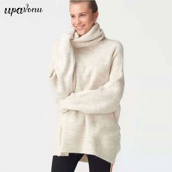 

loose knitted sweater elegant turtleneck long pullover women fashion street style casual 210524, White
