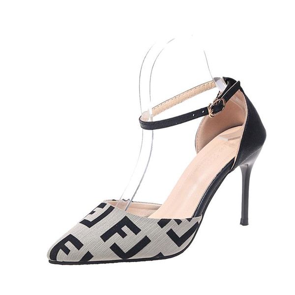 

dress shoes high heeled women's thin heel button and versatile french girls' hollow sandals, Black