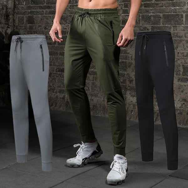

nylon running sweatpants breathability fitness trousers jogging pants for men drawstring zipper pocket leisure, Black;blue