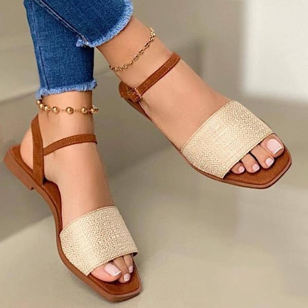 

sandals summer women shoes flat fashion roma peep toe slip-on sandalias casual females beach 2021, Black
