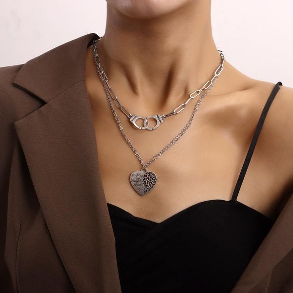 

chokers vintage punk multilayer choker handcuff heart pendant chain necklace for women girl hip hop silver color collar party jewelry, Golden;silver
