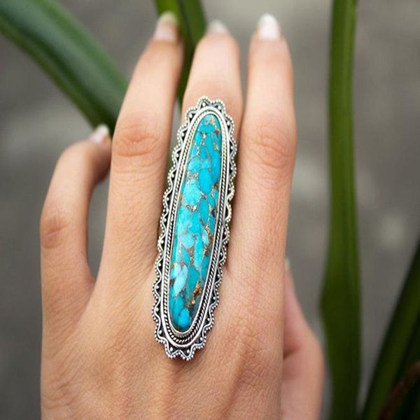 

vintage blue turquoise rings engagement ring fashion jewelry women ring finger rings gift exquisite creative gemstone ring, Silver