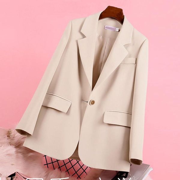 

women's suits & blazers autumn chic solid color elegant apricot blazer women jacket ladies single button loose v-neck long sleeve cardi, White;black