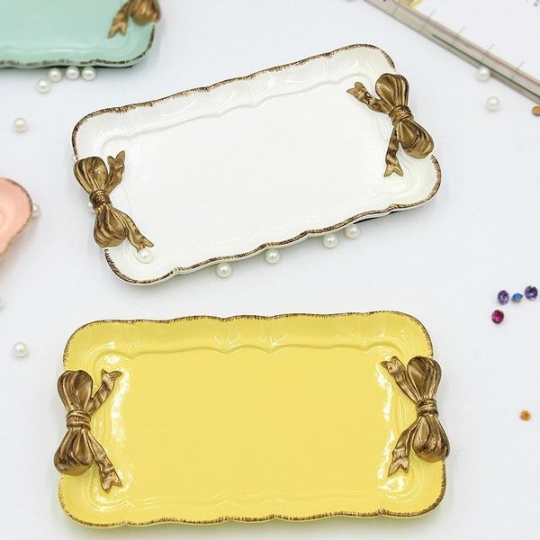 

kitchen storage & organization european creative resin plate lovely retro gold plated bow-knot pattern dessert fruit cake plates trays home