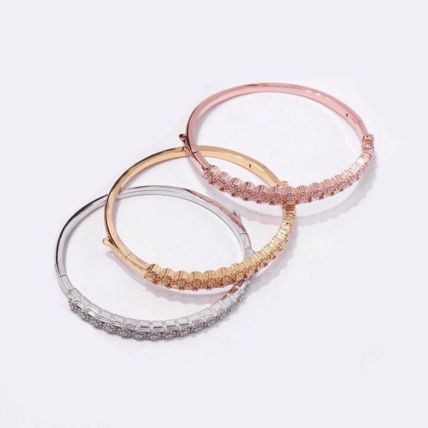 

-selling copper-plated jewelry beautiful and simple inlaid zircon smooth bracelet bangle for women men love gift, Black